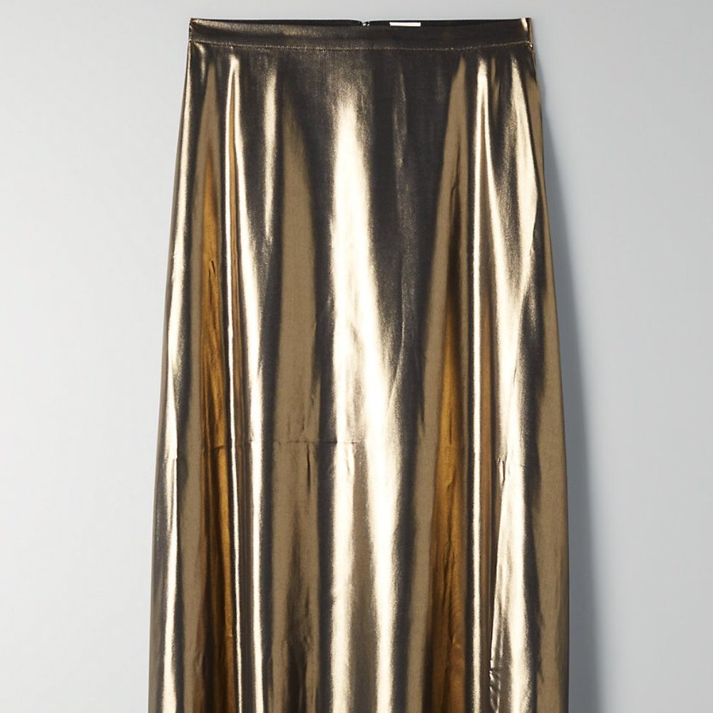 Aritzia Gold Shiny Midi Skirt